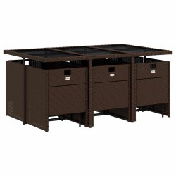 Ensemble à manger de jardin et coussins 11 pcs marron rotin 513738513738