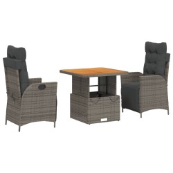 Ensemble à manger de jardin 3 pcs coussins gris résine tressée 513741513741