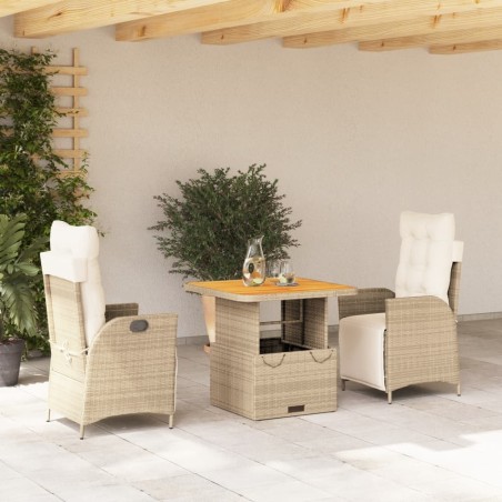 Ensemble à manger de jardin et coussins 3 pcs Beige poly rotin 513742513742