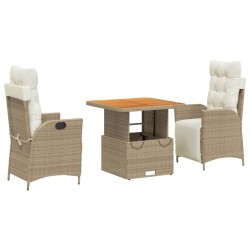 Ensemble à manger de jardin et coussins 3 pcs Beige poly rotin 513742513742