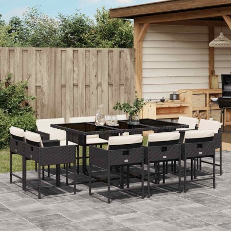 Ensemble à manger de jardin 11 pcs coussins noir résine tressée 513743513743