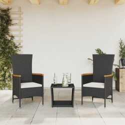 Ensemble à manger de jardin avec coussins 3 pcs Noir 513744513744
