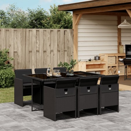Ensemble à manger de jardin coussins 7pcs Noir Résine tressée 513746513746