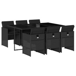 Ensemble à manger de jardin coussins 7pcs Noir Résine tressée 513746513746