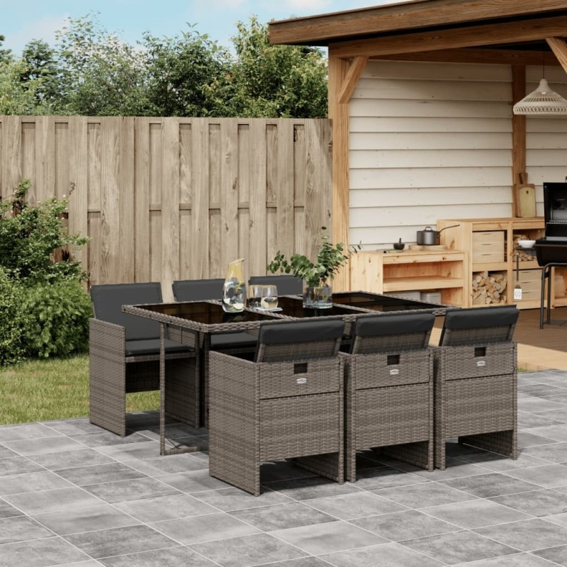 Ensemble à manger de jardin et coussins 7 pcs gris rotin 513747513747