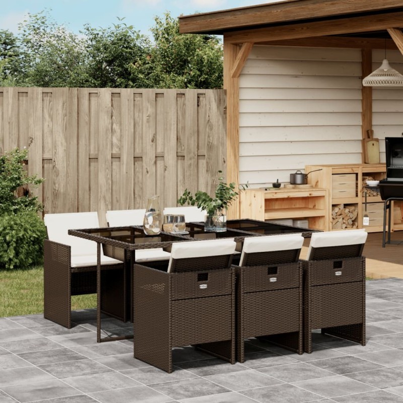 Ensemble à manger de jardin et coussins 7 pcs marron rotin 513748513748