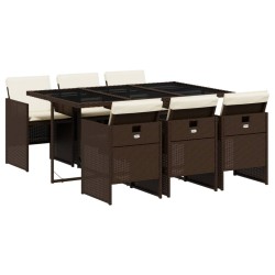 Ensemble à manger de jardin et coussins 7 pcs marron rotin 513748513748