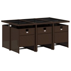 Ensemble à manger de jardin et coussins 7 pcs marron rotin 513748513748