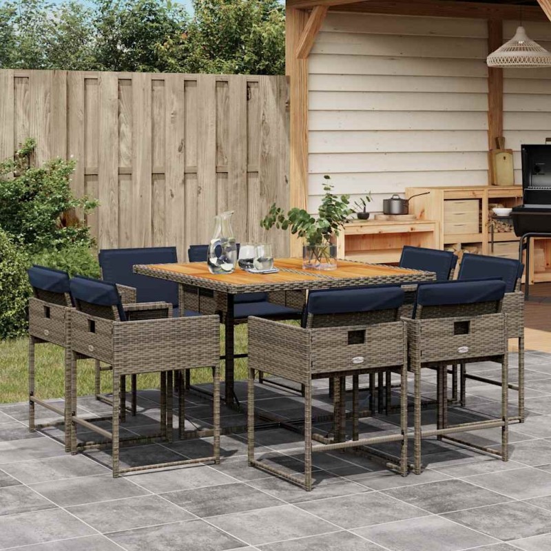 Ensemble à manger de jardin 9 pcs coussins gris résine tressée 513751513751