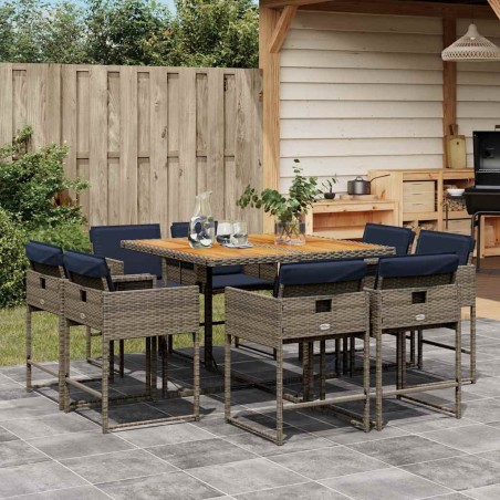 Ensemble à manger de jardin 9 pcs coussins gris résine tressée 513751513751