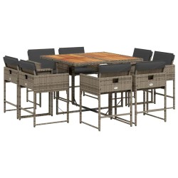 Ensemble à manger de jardin 9 pcs coussins gris résine tressée 513751513751