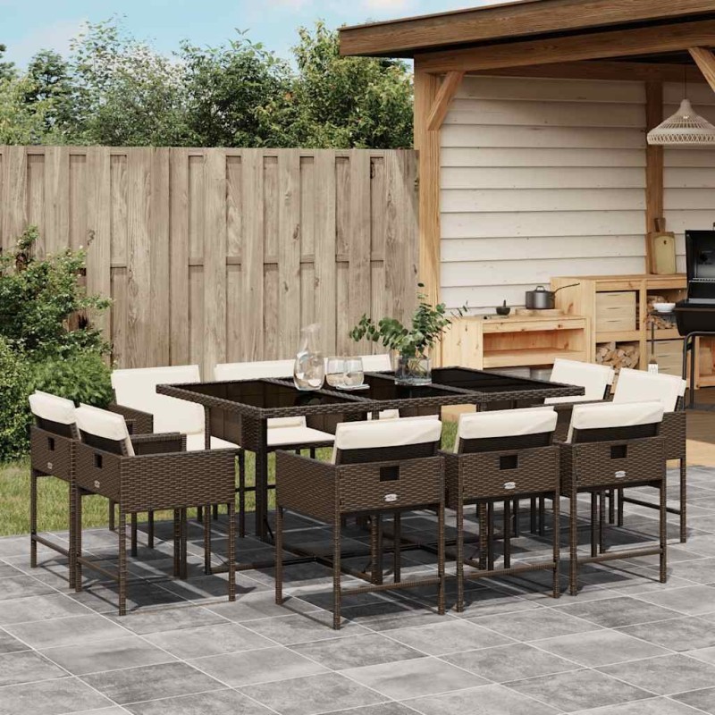 Ensemble à manger de jardin et coussins 11 pcs marron rotin 513752513752