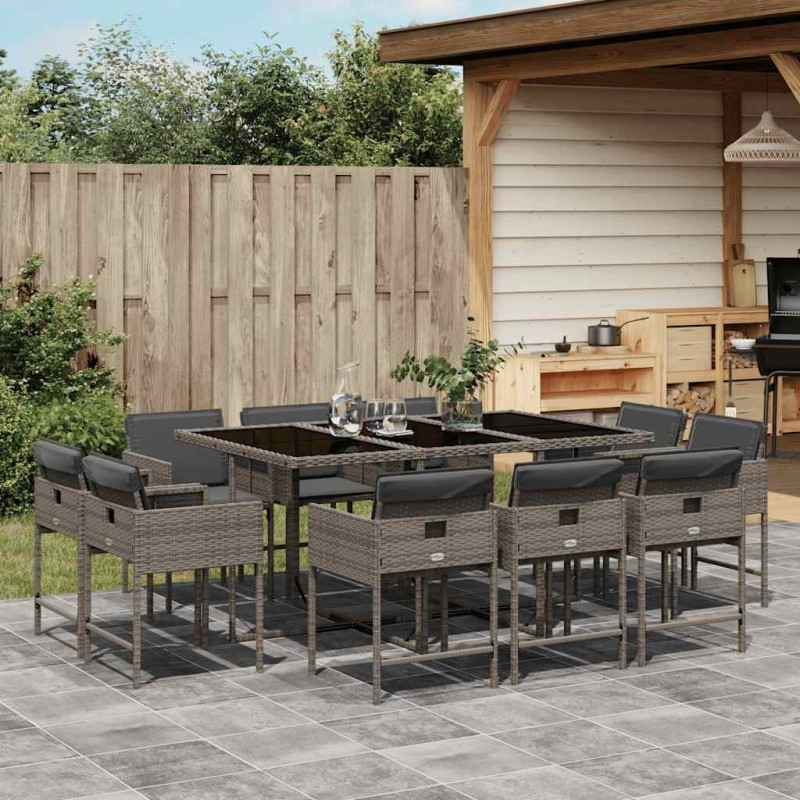 Ensemble à manger de jardin 11pcs avec coussins gris poly rotin 513753513753