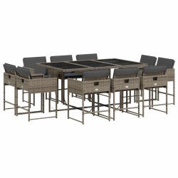 Ensemble à manger de jardin 11pcs avec coussins gris poly rotin 513753513753