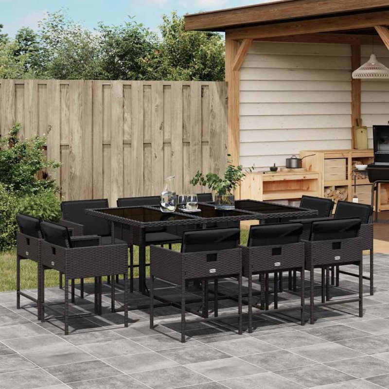 Ensemble à manger de jardin 11 pcs coussins noir résine tressée 513754513754
