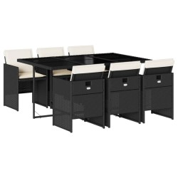 Ensemble à manger de jardin coussins 7pcs Noir Résine tressée 513755513755