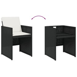 Ensemble à manger de jardin coussins 7pcs Noir Résine tressée 513755513755