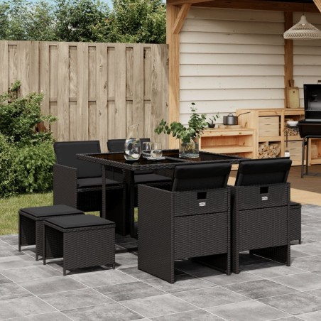 Ensemble à manger de jardin 9pcs coussins noir résine tressée 513757513757