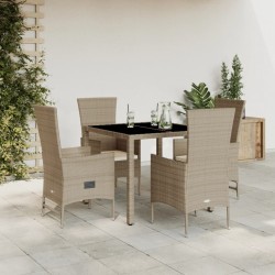 Ensemble à manger de jardin avec coussins 5pcs Beige poly rotin 513759513759
