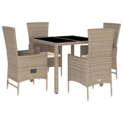 Ensemble à manger de jardin avec coussins 5pcs Beige poly rotin 513759513759