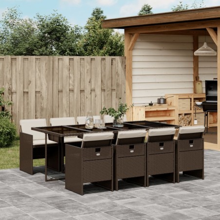 Ensemble à manger de jardin et coussins 9 pcs marron poly rotin 513760513760