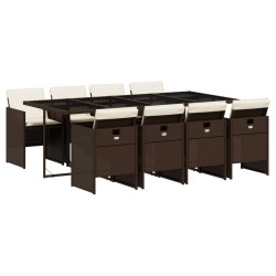 Ensemble à manger de jardin et coussins 9 pcs marron poly rotin 513760513760
