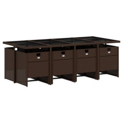 Ensemble à manger de jardin et coussins 9 pcs marron poly rotin 513760513760