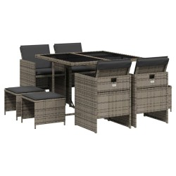 Ensemble à manger de jardin 9 pcs coussins gris résine tressée 513762513762