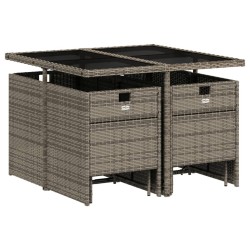 Ensemble à manger de jardin 9 pcs coussins gris résine tressée 513762513762