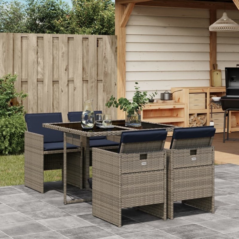 Ensemble à manger de jardin 5 pcs coussins gris résine tressée 513763513763