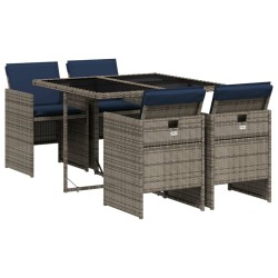 Ensemble à manger de jardin 5 pcs coussins gris résine tressée 513763513763
