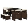 Ensemble à manger de jardin et coussins 9 pcs marron poly rotin 513764513764