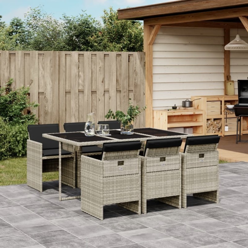 Ensemble à manger de jardin et coussins 7 pcs gris clair rotin 513767513767