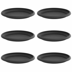 Plateau à fleurs rond 6 pcs Noir Ø 17,5 x 2 cm Plastique 514214514214