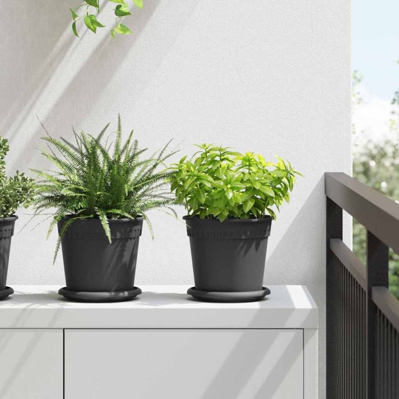 Plateau à fleurs rond 6 pcs Noir Ø 15,5 x 2 cm Plastique 514215514215