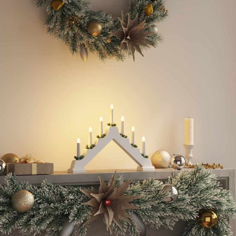 Pont de bougie de Noël Blanc 39.5 x 5 x 29 cm Pin massif 514478514478