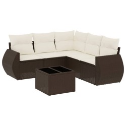 Salon de jardin avec coussins 6 pcs marron résine tressée 514620514620