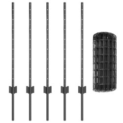 Clôture avec poteau Gris 0,8 x 10 m Acier et PVC 514641514641