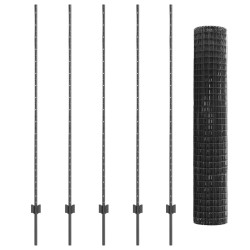 Clôture avec poteau Gris 1,6 x 10 m Acier et PVC 514689514689