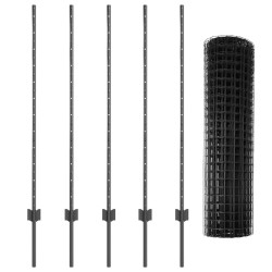 Clôture avec poteau Gris 1,2 x 10 m Acier et PVC 514724514724