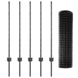 Clôture avec poteau Gris 1 x 10 m Acier et PVC 514725514725