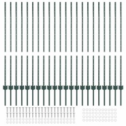 Poteau de clôture. 22 pcs Vert 160 cm Acier 514746514746