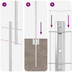 Clôture avec poteau Argenté 1,6 x 10 m Acier 514828514828