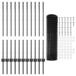 Clôture avec poteau Gris 1 x 25 m Acier et PVC 514832514832