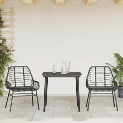 Ensemble à manger de jardin 3 pcs noir résine tressée verre 514835514835
