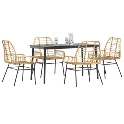 Ensemble à manger jardin 5pcs marron poly rotin verre 514836514836