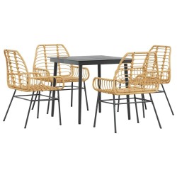 Ensemble à manger jardin 5pcs marron poly rotin verre 514837514837