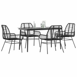 Ensemble à manger de jardin 5 pcs noir résine tressée verre 514841514841