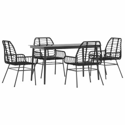 Ensemble à manger de jardin 5 pcs noir résine tressée verre 514841514841
