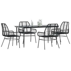 Ensemble à manger de jardin 5 pcs noir résine tressée verre 514842514842